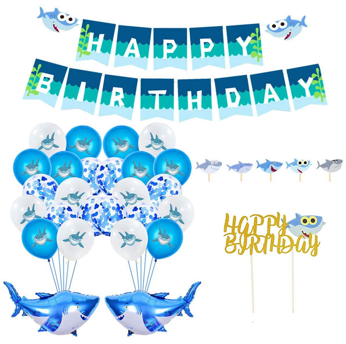 Blue Birthday Decorations Set Happy Birthday Banner Confetti Balloons Paper  fans