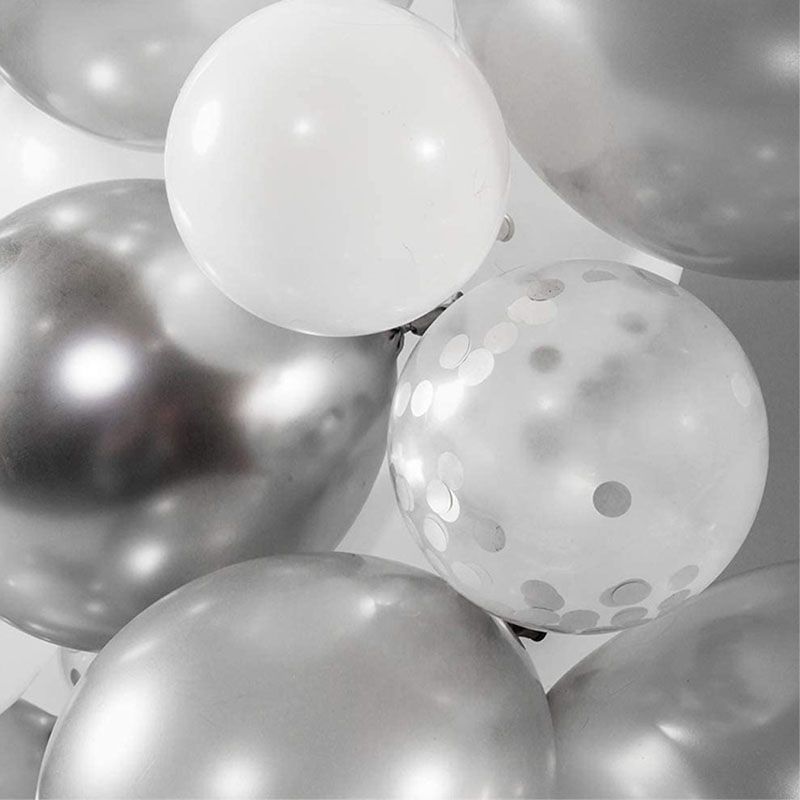 silver and white with silver confetti balloon 