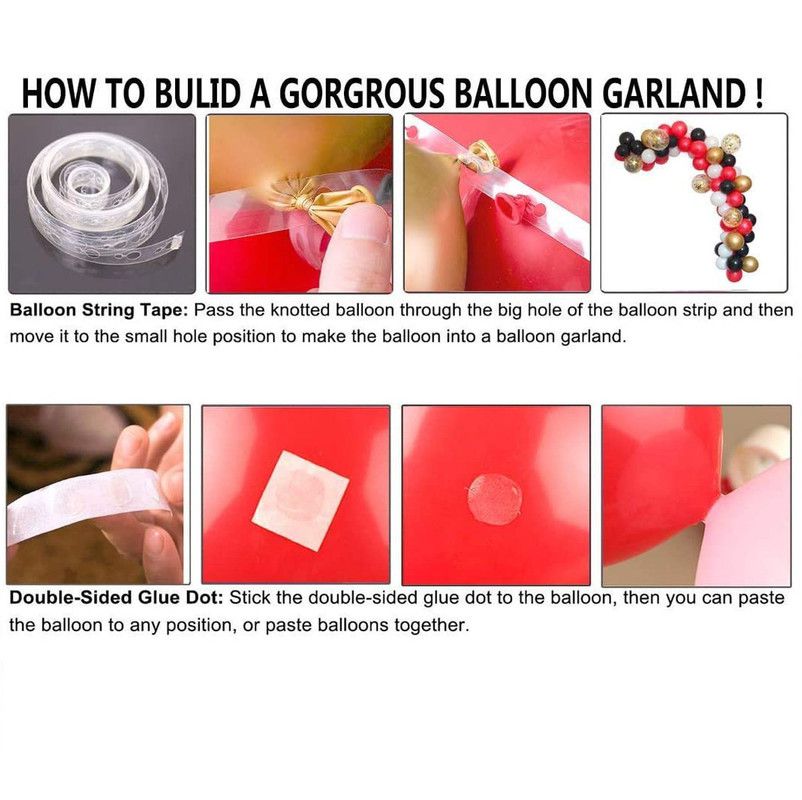 how to build balloon arch with balloon string tape and glue dots 