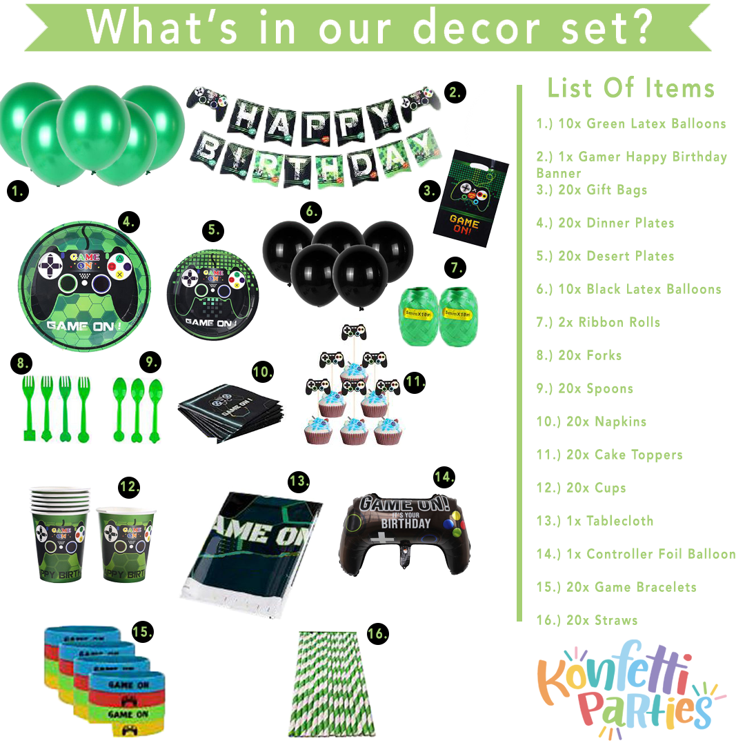 Table Decor Kit - Gaming - Green Video Game Birthday Party