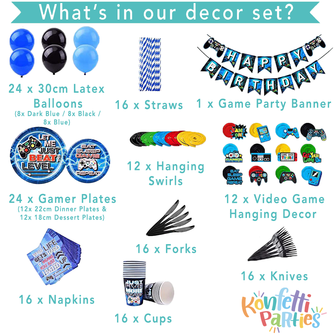 Blue Gamer Birthday Decorations Video Game Party Supplies, Video Game  Birthday Decorations for Boys, Tablecloth, Happy Birthday Banner, Blue and  Black Balloons, Birthday Decorations for Boys 