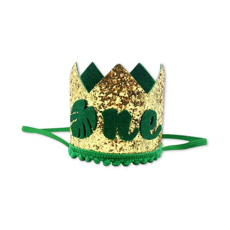 first birthday safari crown green and gold