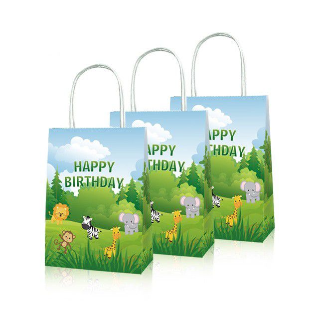 jungle safari birthday party bag with happy birthday and animals