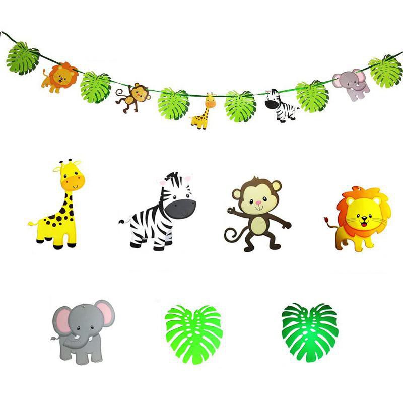 jungle animals banner with hanging animals giraffe zebra lion monkey and elephants